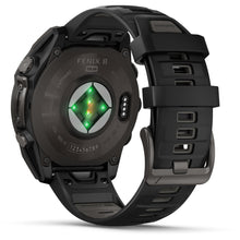 Load image into Gallery viewer, Garmin fenix 8 - 47mm Solar Sapphire Carbon gray DLC titanium with black/pebble gray silicone band