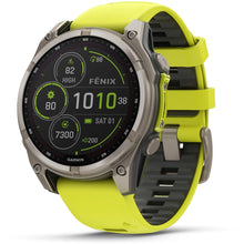 Load image into Gallery viewer, Garmin fenix 8 - 47mm Solar Sapphire Titanium with amp yellow/graphite silicone band