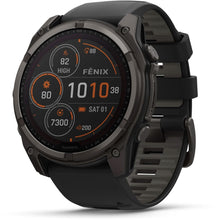 Load image into Gallery viewer, Garmin fenix 8 - 51mm Solar Sapphire Carbon gray DLC titanium with black/pebble gray silicone band