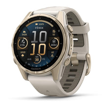 Load image into Gallery viewer, Garmin fenix 8 - 43mm AMOLED Sapphire Soft gold with fog gray/dark sandstone silicone band