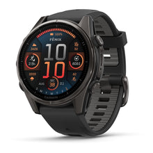 Load image into Gallery viewer, Garmin fenix 8 - 43mm AMOLED Sapphire Carbon gray DLC titanium with black/pebble gray silicone band