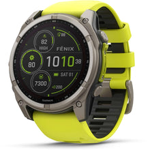 Load image into Gallery viewer, Garmin fenix 8 - 51mm Solar Sapphire Titanium with amp yellow/graphite silicone band