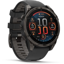 Load image into Gallery viewer, Garmin fenix 8 - 47mm AMOLED Sapphire Carbon gray DLC titanium with black/pebble gray silicone band