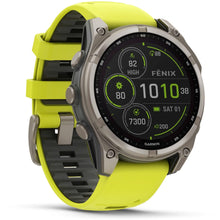 Load image into Gallery viewer, Garmin fenix 8 - 47mm Solar Sapphire Titanium with amp yellow/graphite silicone band