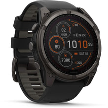Load image into Gallery viewer, Garmin fenix 8 - 51mm Solar Sapphire Carbon gray DLC titanium with black/pebble gray silicone band