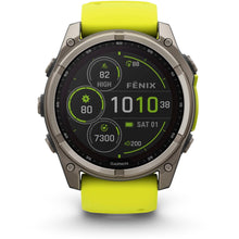 Load image into Gallery viewer, Garmin fenix 8 - 51mm Solar Sapphire Titanium with amp yellow/graphite silicone band