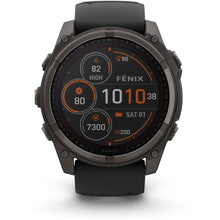 Load image into Gallery viewer, Garmin fenix 8 - 51mm Solar Sapphire Carbon gray DLC titanium with black/pebble gray silicone band