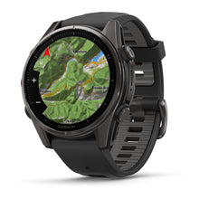 Load image into Gallery viewer, Garmin fenix 8 - 43mm AMOLED Sapphire Carbon gray DLC titanium with black/pebble gray silicone band