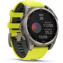 Load image into Gallery viewer, Garmin fenix 8 - 47mm Solar Sapphire Titanium with amp yellow/graphite silicone band