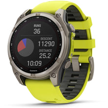 Load image into Gallery viewer, Garmin fenix 8 - 47mm Solar Sapphire Titanium with amp yellow/graphite silicone band