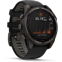 Load image into Gallery viewer, Garmin fenix 8 - 47mm Solar Sapphire Carbon gray DLC titanium with black/pebble gray silicone band