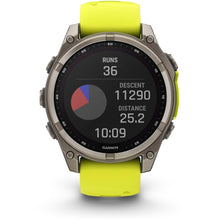 Load image into Gallery viewer, Garmin fenix 8 - 47mm Solar Sapphire Titanium with amp yellow/graphite silicone band