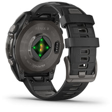 Load image into Gallery viewer, Garmin fenix 8 - 47mm AMOLED Sapphire Carbon gray DLC titanium with black/pebble gray silicone band