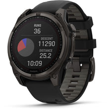 Load image into Gallery viewer, Garmin fenix 8 - 47mm Solar Sapphire Carbon gray DLC titanium with black/pebble gray silicone band