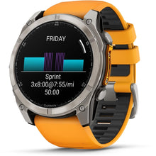 Load image into Gallery viewer, Garmin fenix 8 - 51mm AMOLED Sapphire Titanium with spark orange/graphite silicone band
