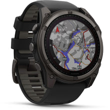 Load image into Gallery viewer, Garmin fenix 8 - 51mm Solar Sapphire Carbon gray DLC titanium with black/pebble gray silicone band