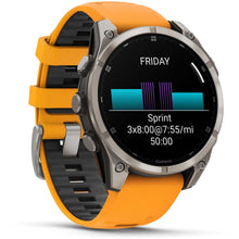 Load image into Gallery viewer, Garmin fenix 8 - 47mm AMOLED Sapphire Titanium with spark orange/graphite silicone band