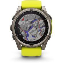 Load image into Gallery viewer, Garmin fenix 8 - 51mm Solar Sapphire Titanium with amp yellow/graphite silicone band