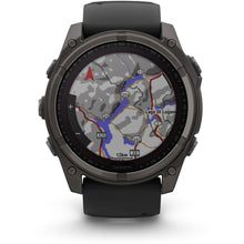 Load image into Gallery viewer, Garmin fenix 8 - 51mm Solar Sapphire Carbon gray DLC titanium with black/pebble gray silicone band