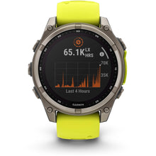 Load image into Gallery viewer, Garmin fenix 8 - 47mm Solar Sapphire Titanium with amp yellow/graphite silicone band