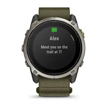 Load image into Gallery viewer, Garmin Enduro 4 Smartwatch - Titanium with dark olive ComfortFit fabric band