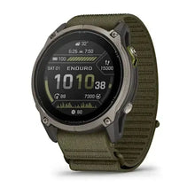 Load image into Gallery viewer, Garmin Enduro 4 Smartwatch - Titanium with dark olive ComfortFit fabric band