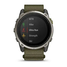 Load image into Gallery viewer, Garmin Enduro 4 Smartwatch - Titanium with dark olive ComfortFit fabric band