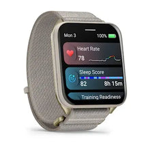 Load image into Gallery viewer, Garmin Venu X1 - Soft Gold with titanium caseback and French Gray nylon band