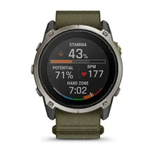 Load image into Gallery viewer, Garmin Enduro 4 Smartwatch - Titanium with dark olive ComfortFit fabric band