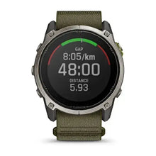 Load image into Gallery viewer, Garmin Enduro 4 Smartwatch - Titanium with dark olive ComfortFit fabric band