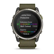 Load image into Gallery viewer, Garmin Enduro 4 Smartwatch - Titanium with dark olive ComfortFit fabric band