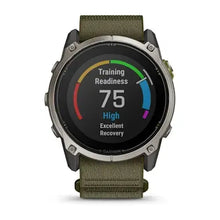 Load image into Gallery viewer, Garmin Enduro 4 Smartwatch - Titanium with dark olive ComfortFit fabric band